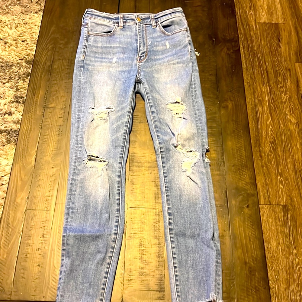 American Eagle destroyed super stretch highest rise jeggings Sz 4